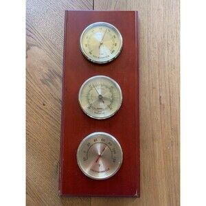 1990’s Vintage Weather Station, Thermometer, Barometer, Humidity Gauge Cherry16”